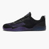 Black and purple athletic shoe on a white background