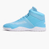 Light blue high-top sneaker with white sole on a light gray background for powerlifting