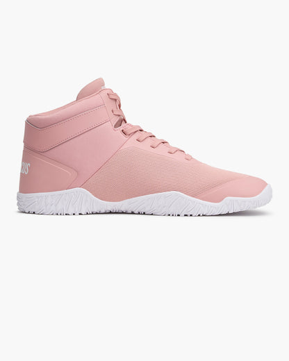 Pink powerlifting sneaker with white sole on a light gray background
