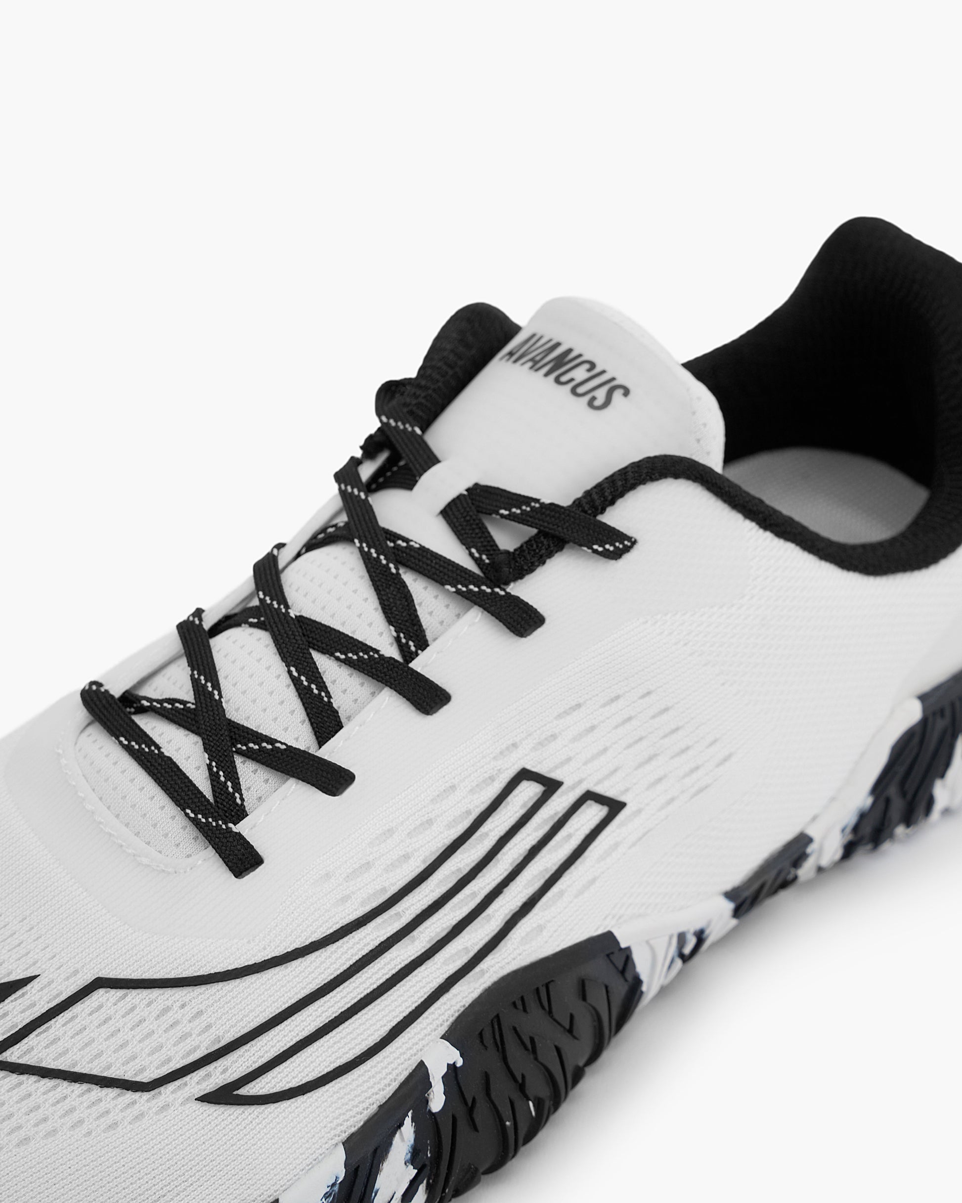 Black and White pattern Avancus Powerlifting Shoe Laces and Tongue